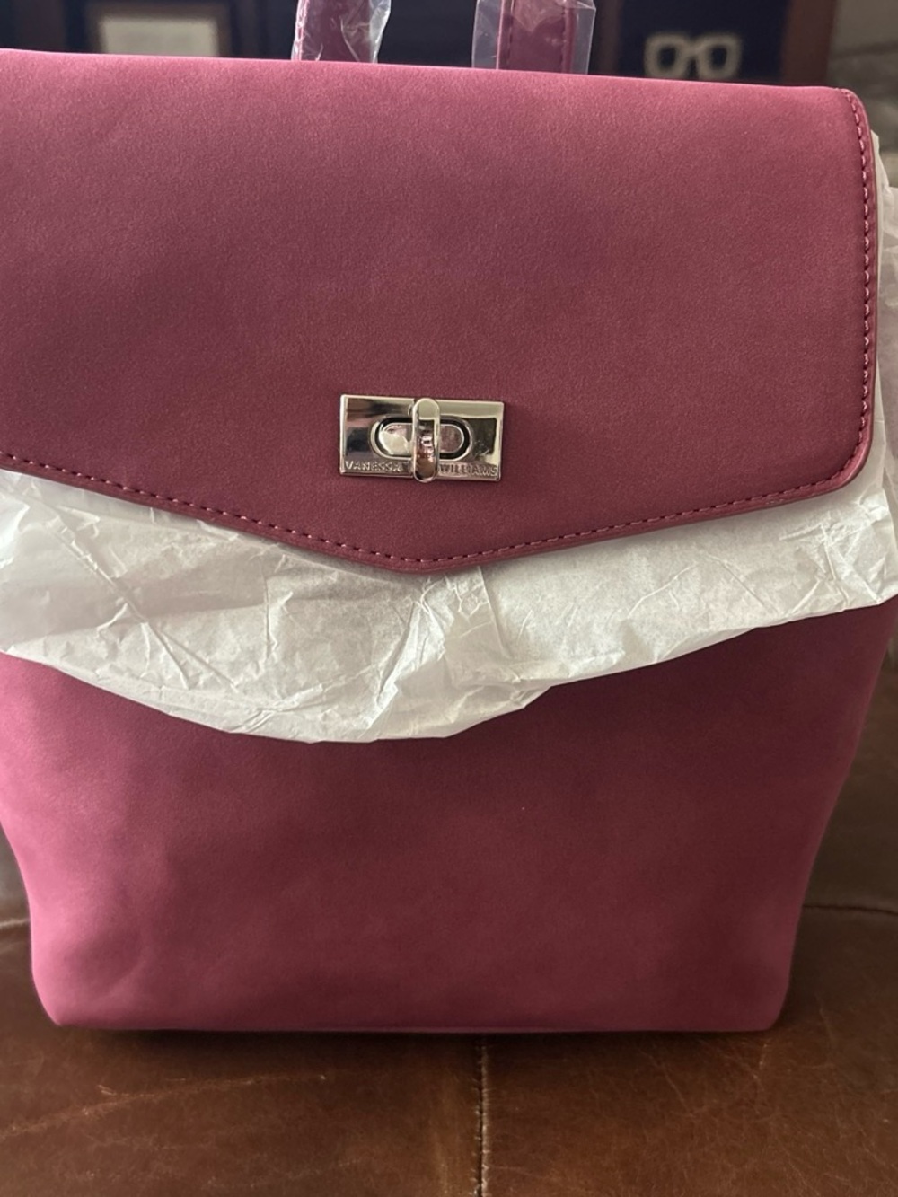 Suede Crossbody Bag in Mauve Pink with Silver-Tone Turn Lock